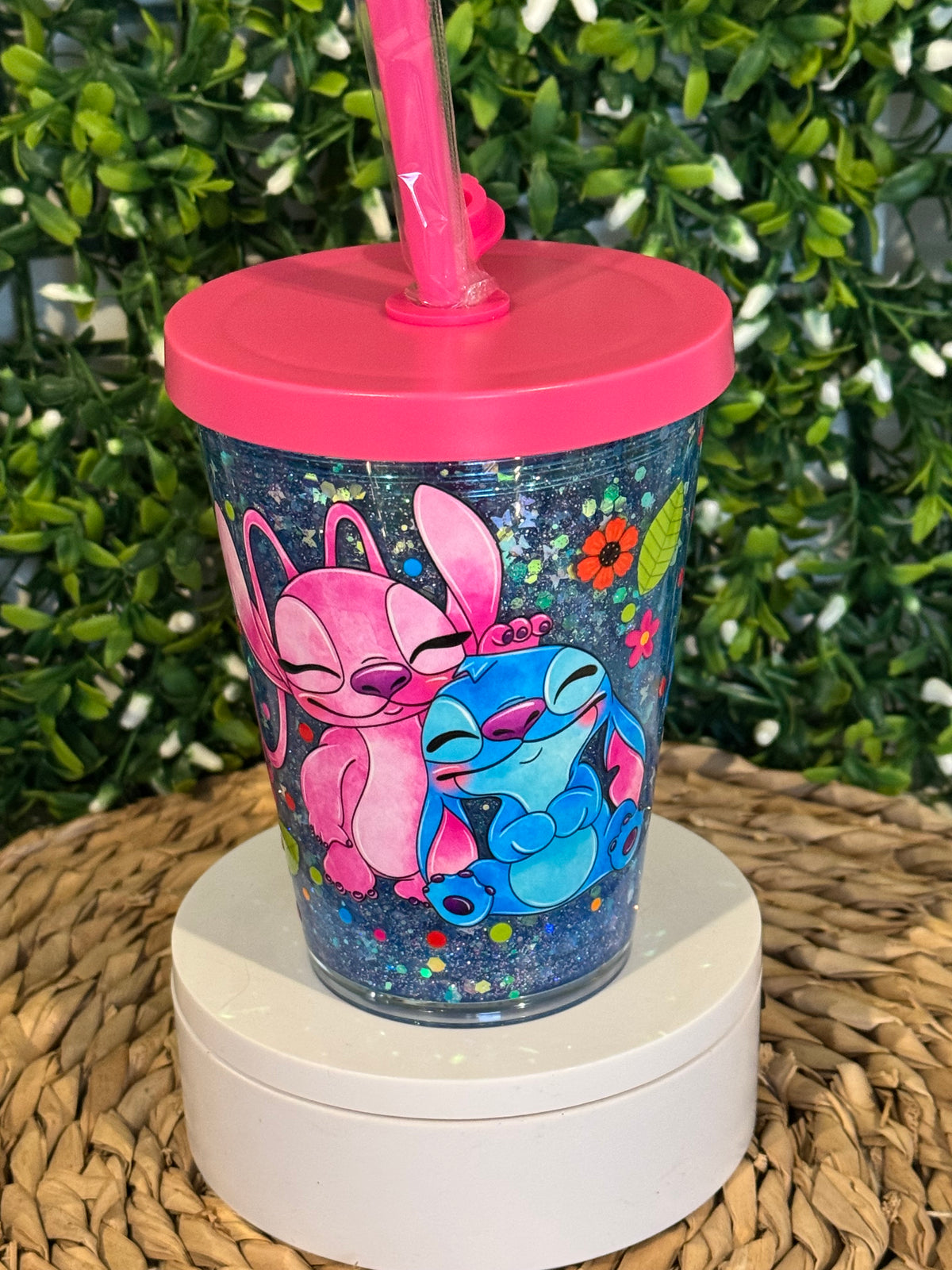 ✨Stitch and Angel ✨ 12 oz Acrylic Snowglobe tumbler