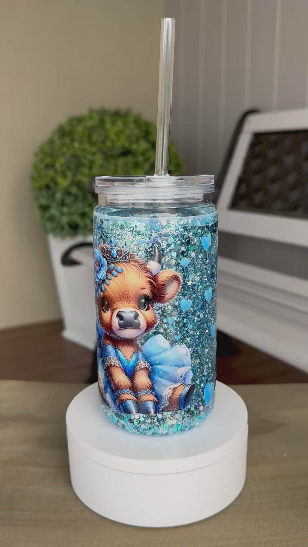 Miss Blue Highland Cow - 16 oz Acrylic