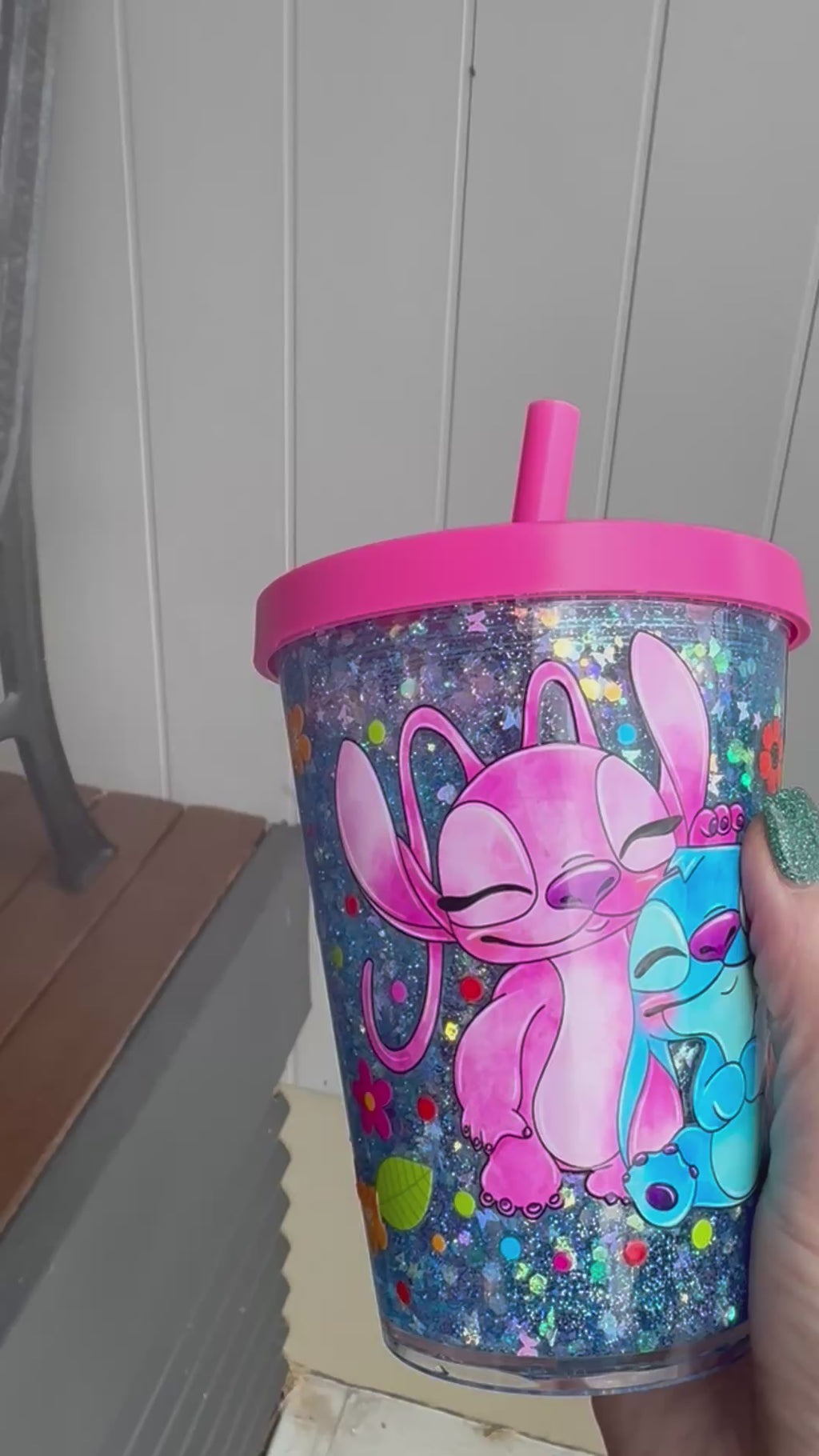 ✨Stitch and Angel ✨ 12 oz Acrylic Snowglobe tumbler